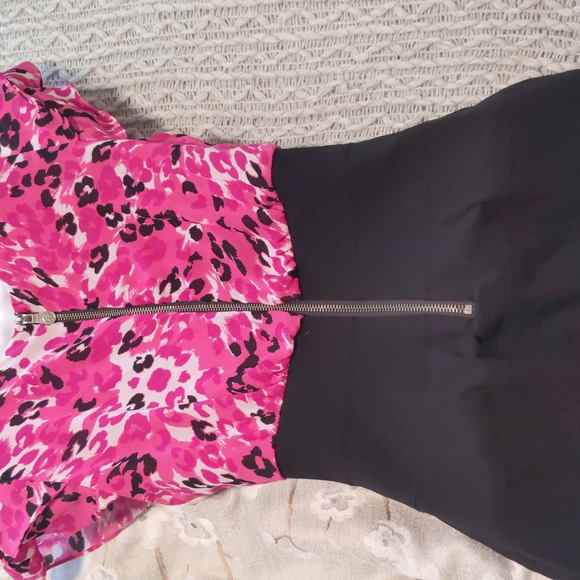 Pink Animal Print Dress with Black Skirt - Picture 4 of 5